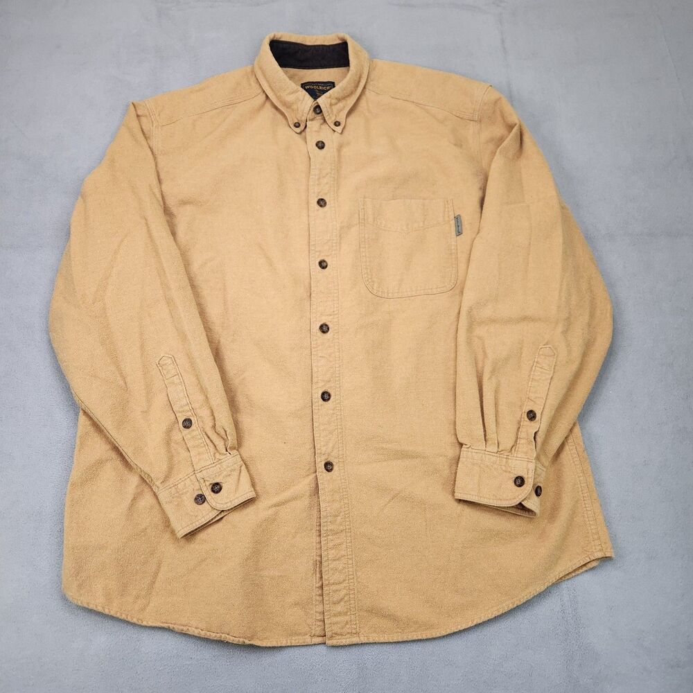 Woolrich Buckskin Heather Chamois Button Down Shirt Men's XL‎ Brown Long Sleeve